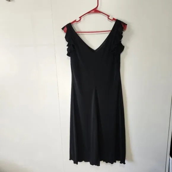 Vintage La Belle Black Dress Y2K V-Neck Ruffle Cap Sleeve Empire Maxi L 90s Y2K - Picture 4 of 10